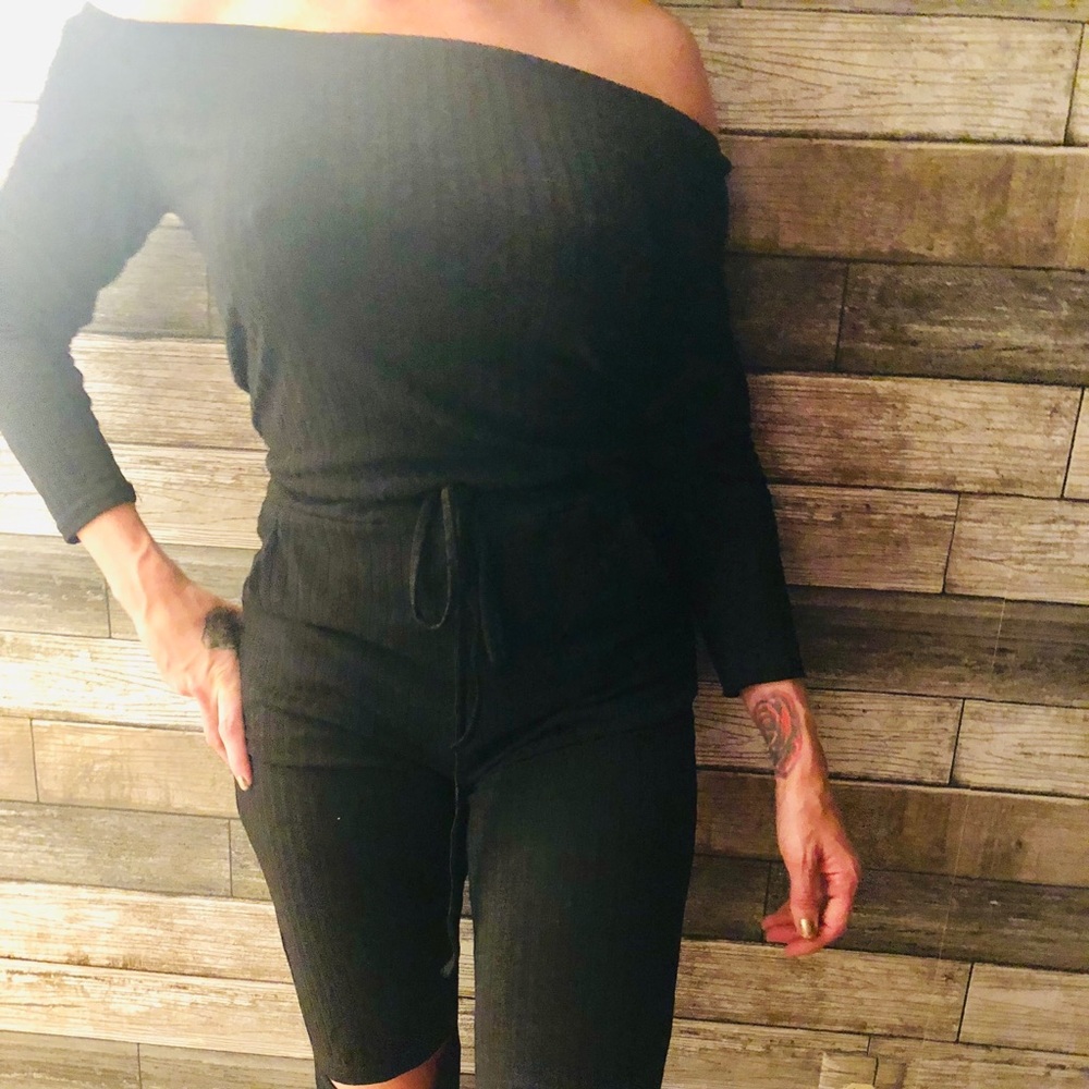 Black off the shoulder 1 piece outfit